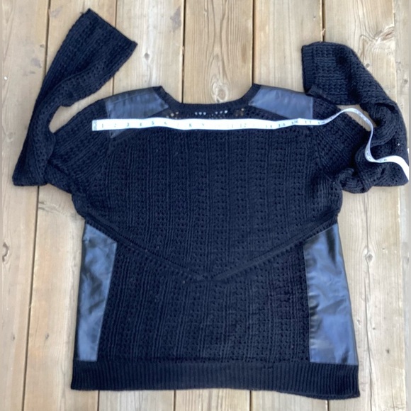 Rachel Roy black open knit sweater with vegan leather detail.  XL - Picture 7 of 9